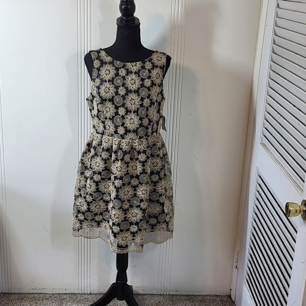 Everleigh Black & Tan Embroidered Dress